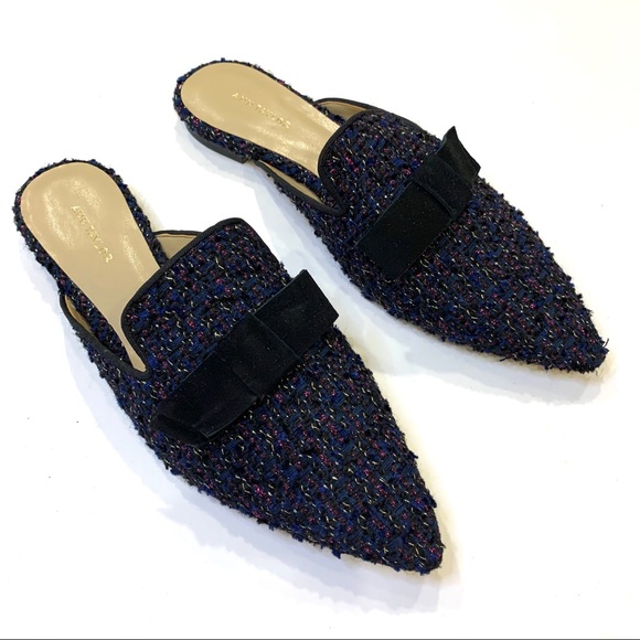 Ann Taylor | Elsie Blue Tweed Bow Mules 7.5 - Picture 2 of 8